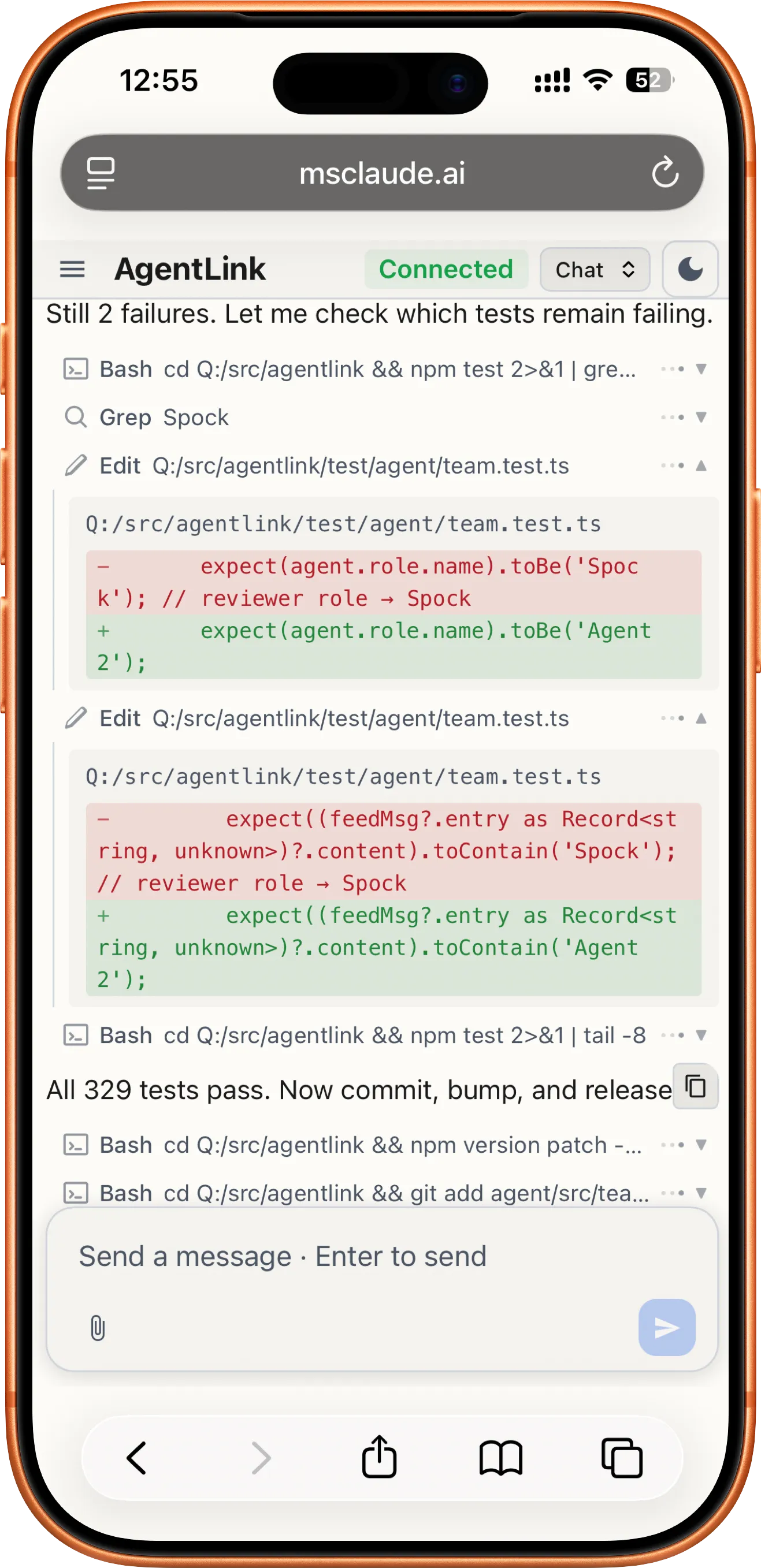AgenticWorker mobile interface on iPhone